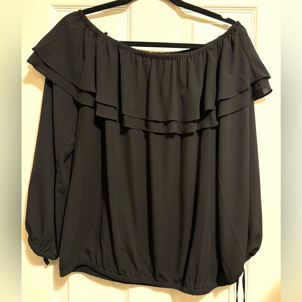 Michael Kors Black Ruffle Off-Shoulder Blouse